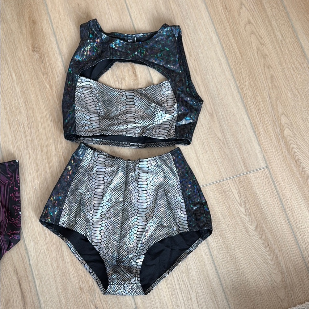 Glamorous Rave Black and Silver Crop Top